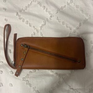 Free People Tan Vegan Wristlet Wallet